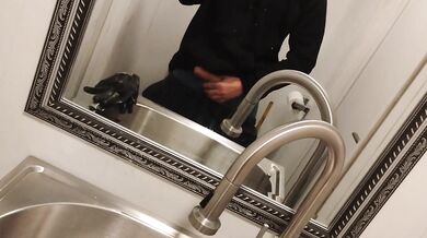 Bathroom stroking it at work