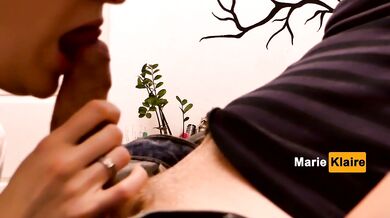 Secretary sucks and caresses a cock boss in the office, blowjob close up