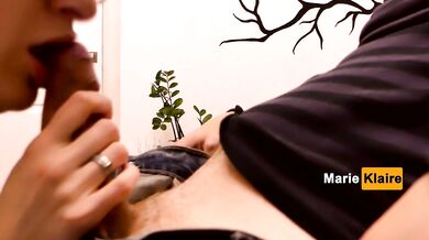 Secretary sucks and caresses a cock boss in the office, blowjob close up