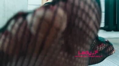 Solo teen show and orders to lick her feet in fishnet socks, femdom, foot worship POV