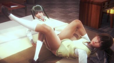 lesbian after school scissoring on bed