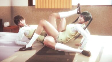 lesbian after school scissoring on bed