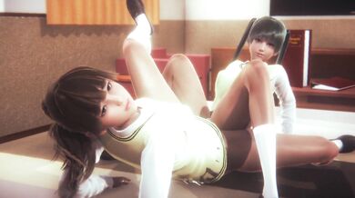 lesbian after school scissoring on bed