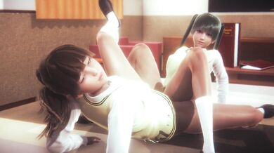 lesbian after school scissoring on bed