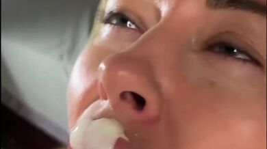 Sloppy blowjob with fake cum