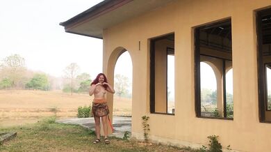 Sexy girl shows boobs and pussy in the abandoned villa in Thailand
