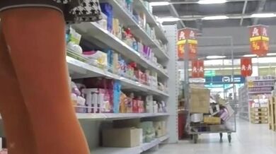 Walking around the store without panties