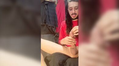 big cum spray into the air wearing all red raining cum everywhere big long bbc latino dick cock