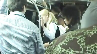 Blonde Schoolgirl Groped by Japanese Dude