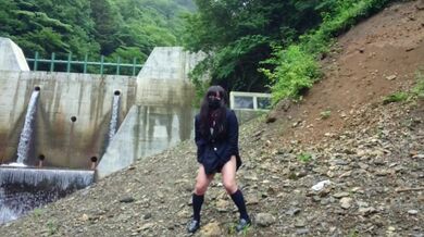 Cute Transgender ejaculates lewdly as she exposes herself at a dam deep in the mountains.