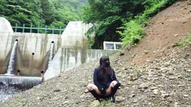 Cute Transgender ejaculates lewdly as she exposes herself at a dam deep in the mountains.