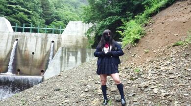 Cute Transgender ejaculates lewdly as she exposes herself at a dam deep in the mountains.