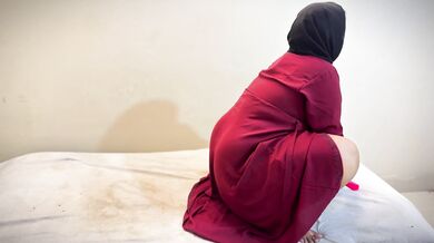Arab Chubby Pussy & Huge Ass Hijabi BBW Used sex toy & Pussy Play Almost Caught in parents Bed Room
