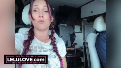 Babe in pigtail braids chatting behind porn scenes in car on her way to live stage performance nervous excited - Lelu Love