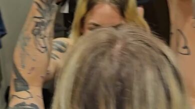 Swallowing cum in the changing room