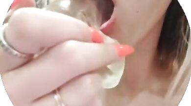 Young slut fucks mouth with dildo, drooling hard, soaking wet