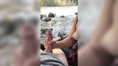 Outdoor Fun By The River With Sexy Brunet, Best Cum Views???? Is This Handjob Paradise? 4K