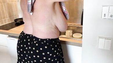 Horny Mature Granny Fingered In Kitchen With Big Natural Boobs And Stockings