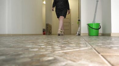 Observation of plump legs in the office hallway Foot fetish and ASMR