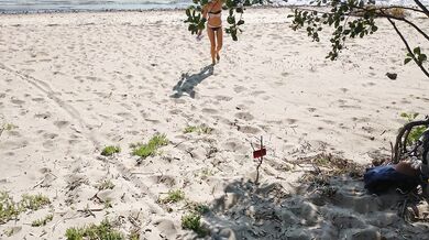 on a public beach jerking off my dick in anticipation of sex