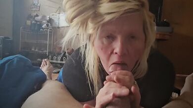 Blonde Sucks Big Uncut Cock Before Husband Comes Home