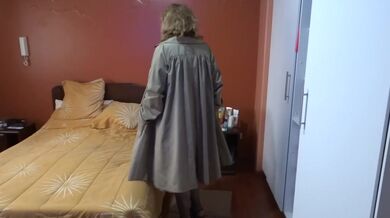 Stepson is happy watching me come home from work, his big cock is about to explode