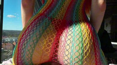 Red-haired bitch with perfect forms sharply rides a big cock and jerks cock with her skinny arms!