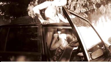 Russian brunette passionately sucks cock to her stepbrother in the car