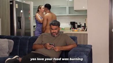 Busty Colombian stepmother gets deep fucked by muscular stepson while husband watches