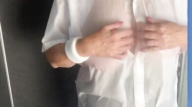 Mrs Mature Amateur Homemade Wet Shirt Footing With Big Natural Boobs