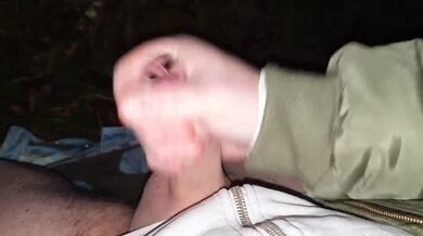 Daddys pierced cock in the woods. Loud moaning cumshot