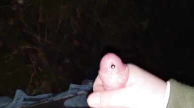 Daddys pierced cock in the woods. Loud moaning cumshot