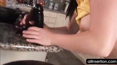 Nasty housekeeper working two dildos and a dick porn