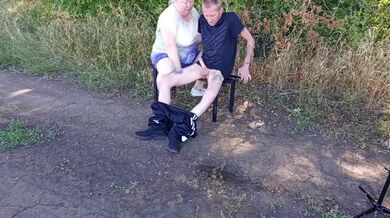 Stepmother Deep Throat Blowjob On Park Bench Makes Me Cum In Public