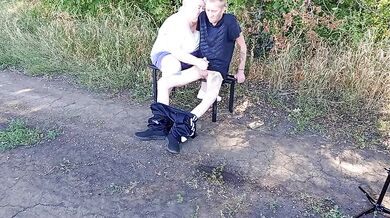 Stepmother Deep Throat Blowjob On Park Bench Makes Me Cum In Public