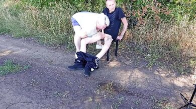 Stepmother Deep Throat Blowjob On Park Bench Makes Me Cum In Public