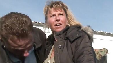 German amateur petra wegat gets her enormous tits out for public anal and blowjob on wrecked cars
