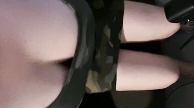 insatiable wife, military dressed, mature wife masturbates his big boobs shaking him