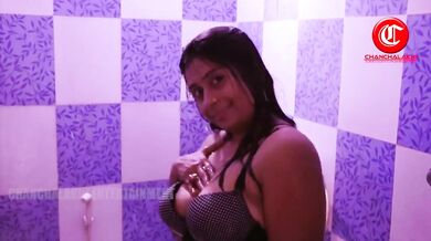 Hot Indian model bath in saree
