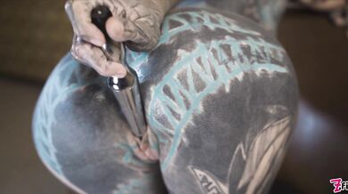 Tattooed Teen Testing Fuck Machine With Her Anal