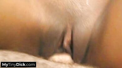 Fingering her own pussy before giving a small cock a deep blowojob