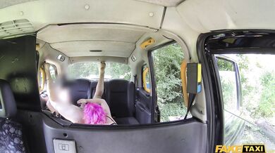 FakeTaxi very cute teen babe with pink hair and nice soft body gets eaten to orgasm and fucked hard outside
