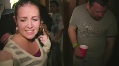 Brunette sandwiched during foursome