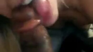 Horny Blonde Gagging On Huge Black Cock & Balls In Her Mouth