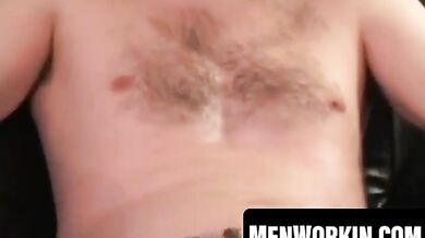 Handsome hunk jerks his rough dick after interview