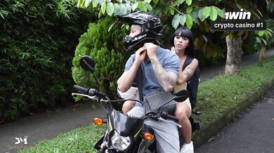 Horny Skinny Skips Class To Go Fuck Her Boyfriend On A Motorcycle - Danner Me...