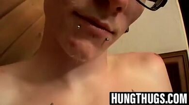 Tattooed straight thug jerks his dick then cums