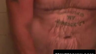 Mature tattooed senior fucked doggy after blowjob