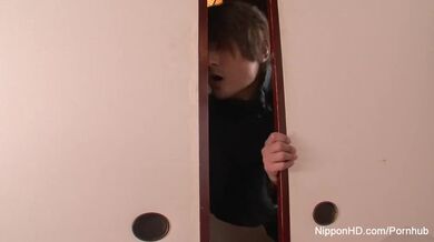 Asian makes her pussy squirt while she's being watched