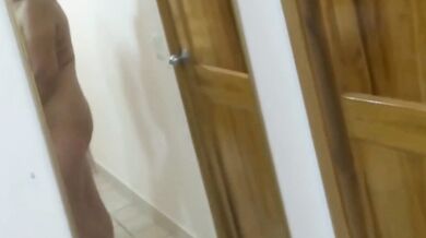 On the beach, stepmother pleases me and masturbates completely naked